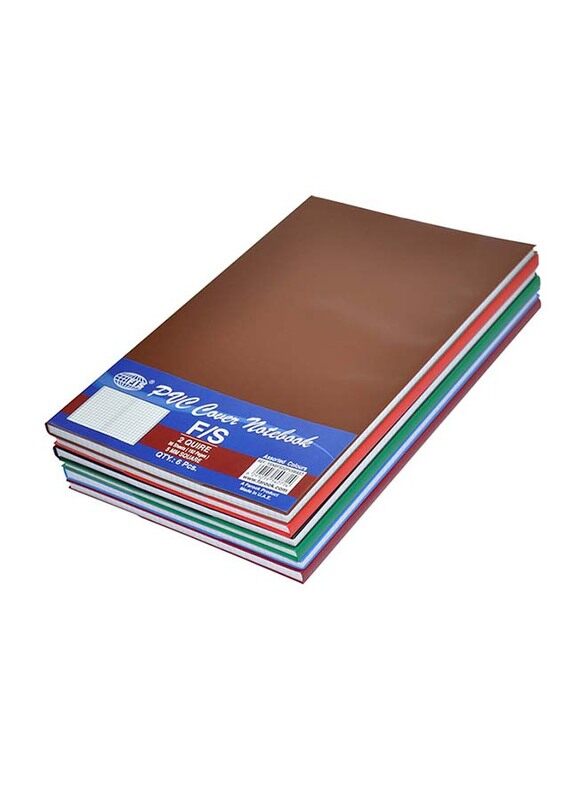 

FIS PVC Notebook Set, 2-Quires Assorted, 5mm Square, 6 x 96 Sheets, F/S Size, FSNBFS2QPV5MAST, Multicolour