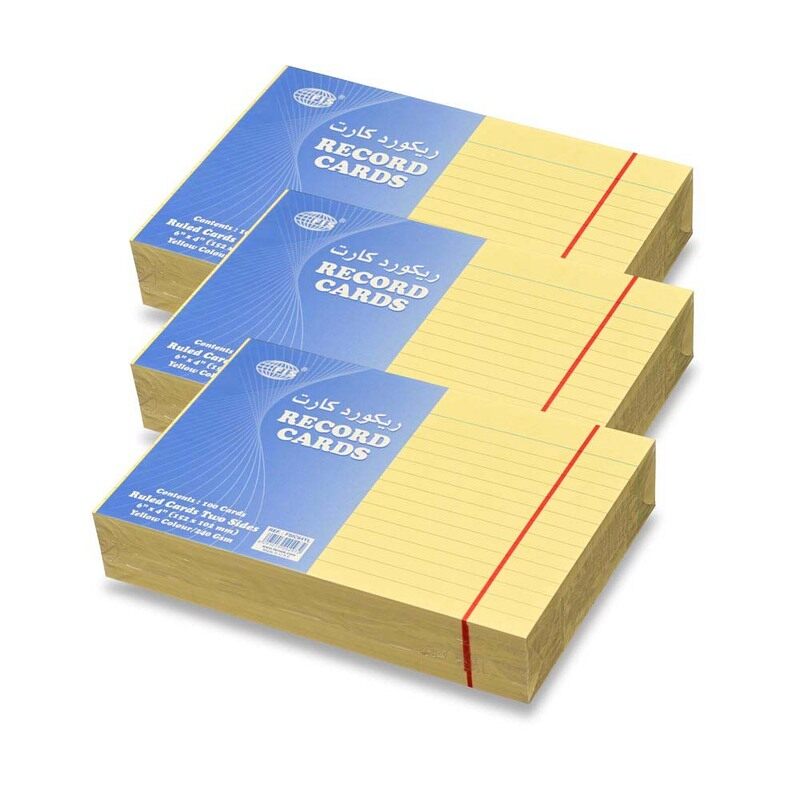 

FIS Ruled Record Cards or Index Cards, Size:6"x4" Inches (152x102mm), Two Sides Single Ruled, 240gsm, 100 Sheets Per Packet, Packet of 3 Pieces, Yello