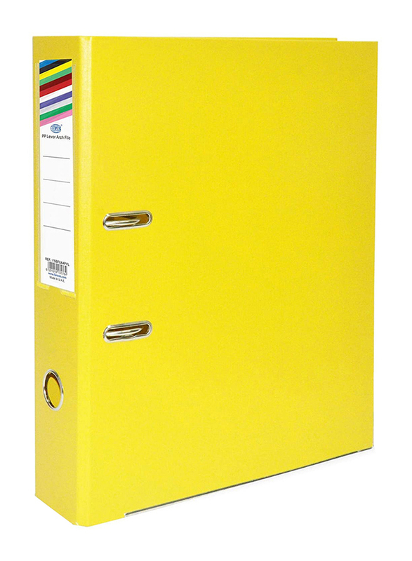 FIS PP Lever Arch File Folder with Slide-in Plate, 8cm, A4 Size, 50 Pieces, FSBF8A4PYL, Yellow