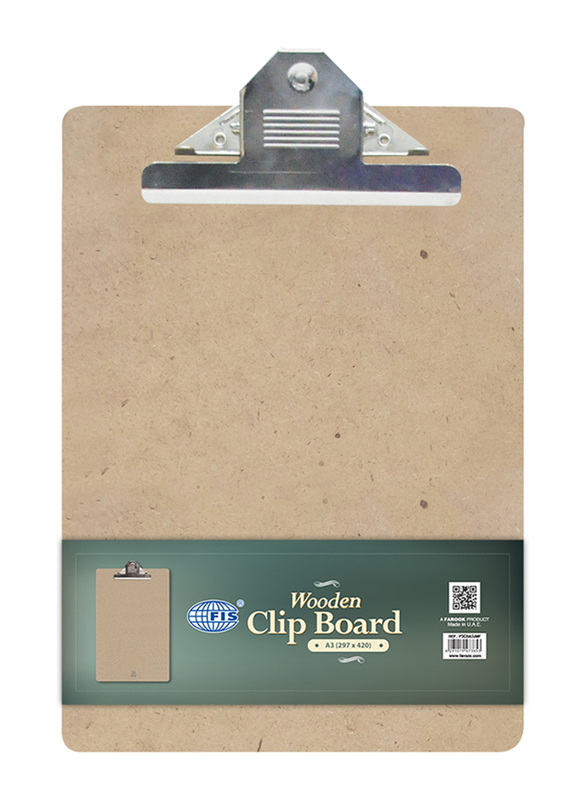 FIS Wooden Jumbo Clip Boards, A3 Size, FSCBA3JMF, Silver/Beige
