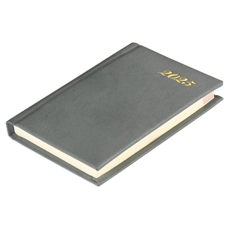 

FIS2025 Pocket Diary, Bonded Leather Materials, 70gsm Ivory Paper, Size 75x105mm, English, Grey Color, Pack in Gift Box-FSDI10EB25GY