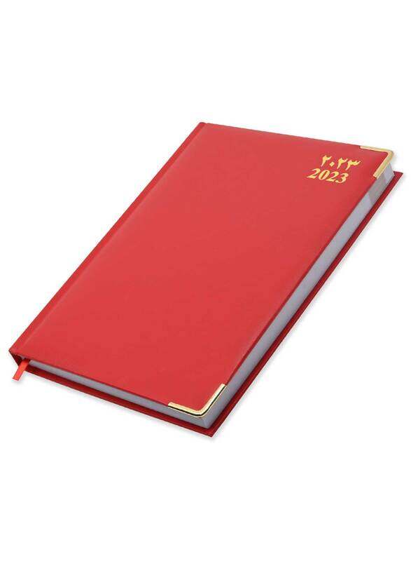 

FIS 2023 Arabic/English 1-Side Padded Agenda Diary with Gold Corners, 400 Sheets, 60 GSM, FSDI75AEVG23RE, Red