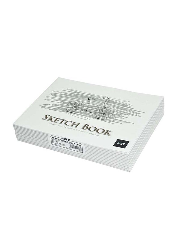 Light 12-Piece Binded Sketch Book Set, 20 Sheets, A4 Size, LISKB20A41501, White