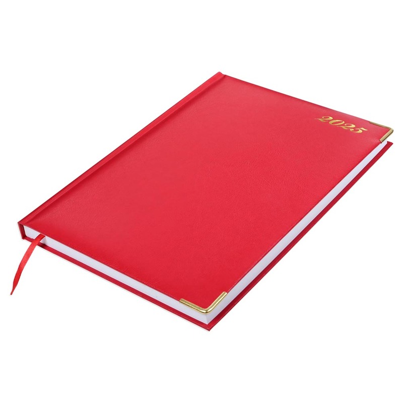 

FIS 2025 A4 Diary, Vinyl Materials, 1 Side Padded Cover, Golden Corners, Size A4(210x297mm), English, 60gsm White Paper, Red Color-FSDI42E25RE