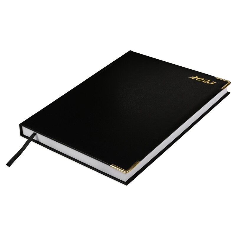

FIS 2025 Executive Daily Diary, Padded Cover Vinyl Material, Size(20x26.7cm), English, Black Color-FSDI88E25BK