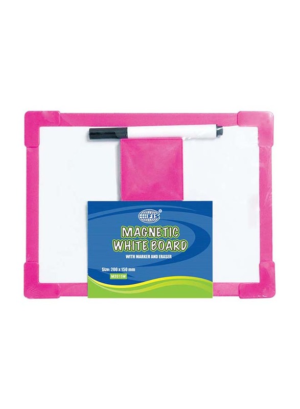 FIS Magnetic White Board with Plastic Frame, 20 x 15cm, Pink/White