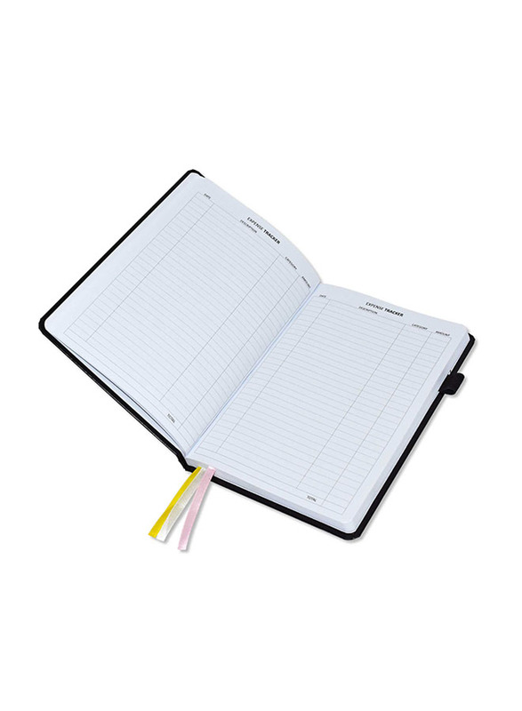 FIS White Paper Budget Planner with Elastic Pen Loop, Vinyl, 128 Pages, 100 GSM, A5 Size, FSORA5BPLANV, Black