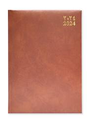 FIS 2024 Arabic/English Bonded Leather Diary, 384 Sheets, 60 GSM, A4 Size, FSDI40AEBW24BR, Brown