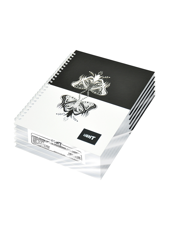 Light 5-Piece Spiral Hard Cover Notebook, Single Line, 100 Sheets, 9 x 7 inch, LINBS971803, Black/White