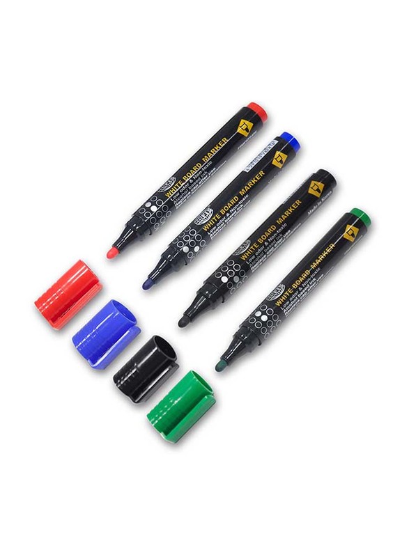فيس مجموعة أقلام تحديد قابلة للمسح من 4 قطع ذات طرف رفيع للسبورة البيضاء متعدد الألوان