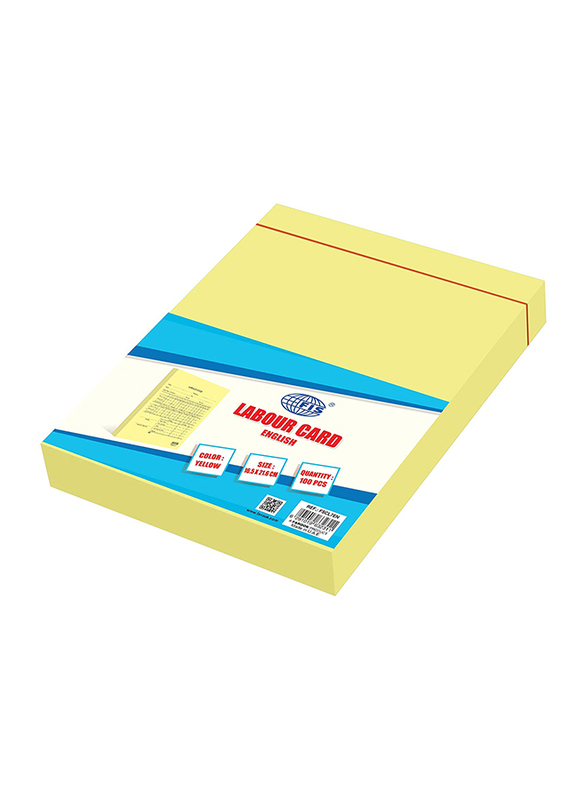 FIS Labour Card in English, 21.6 x 16.5cm, 100 Sheets, FSCL7EN, Yellow
