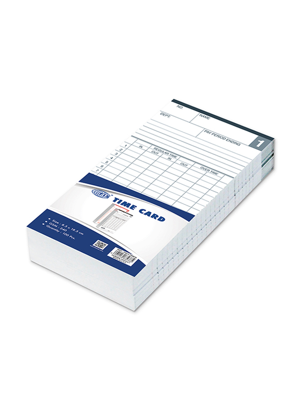 FIS Time Card, 100-Piece, 85 x 185mm, 240 GSM, FSCLTIMEN, White