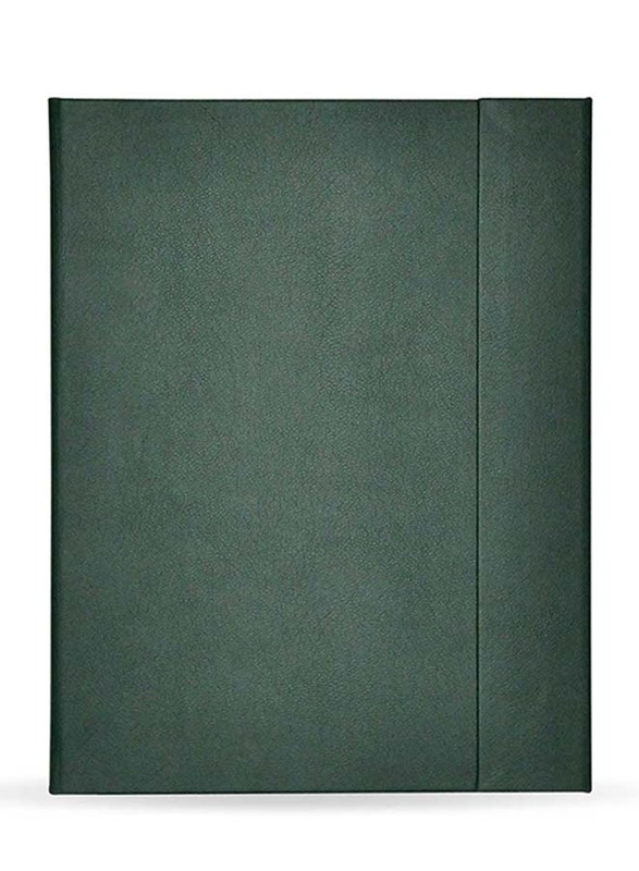 FIS Magnetic Italian PU Folder Cover with Writing Pad, Single Ruled Ivory Paper, 96 Sheets, A4 Size, FSMFEXNBA4GR, Green