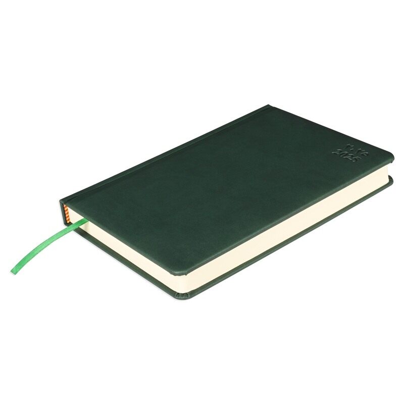 

FIS 2025 A5 Diary, Italian PU Material, 1 Side Padded Cover, Round Corners, Size A5(148x210mm), Arabic/English, 70gsm Italian Ivory Paper, Green Color