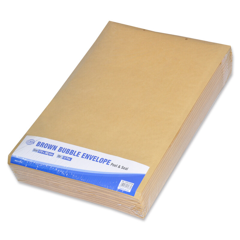 

FIS Peel and Seal Bubble Envelope, 270 x 360mm, 12 Pieces, FSAE270360, Brown