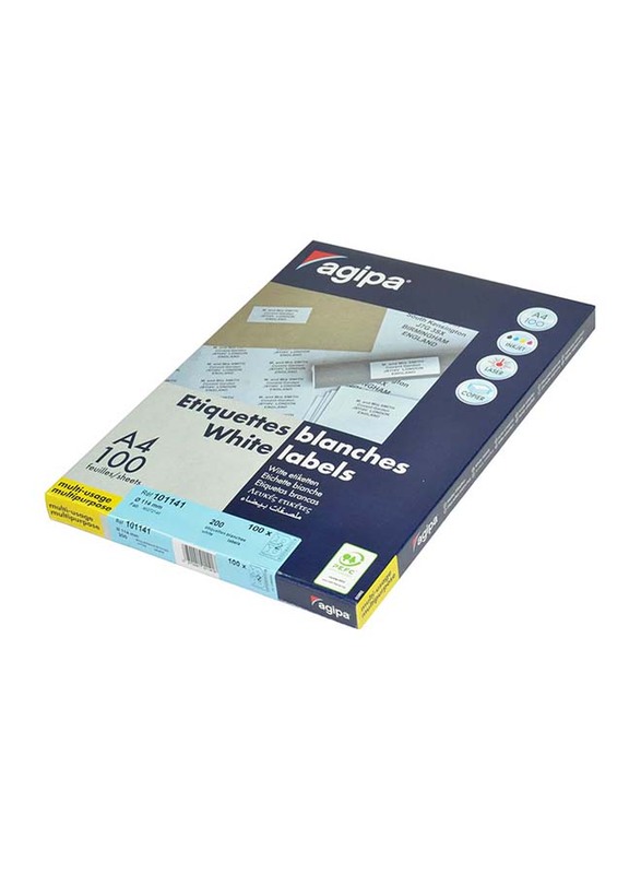 Agipa Multipurpose Label, 114mm, 200 Labels, 100 Sheets, A4 Size, APLA101141, White