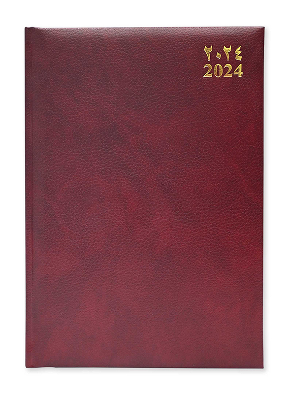 FIS 2024 Arabic/English Bonded Leather Diary, 384 Sheets, 70 GSM, A4 Size, FSDI40AEBI24MR, Maroon
