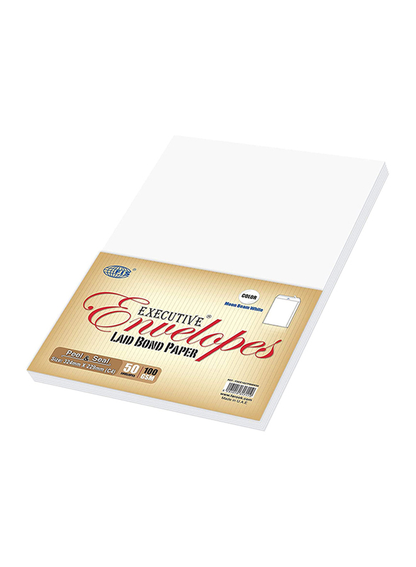 FIS Laid Paper Envelopes Peel & Seal, 12.75 x 9.01 inch, 50 Pieces, Moon Beam White