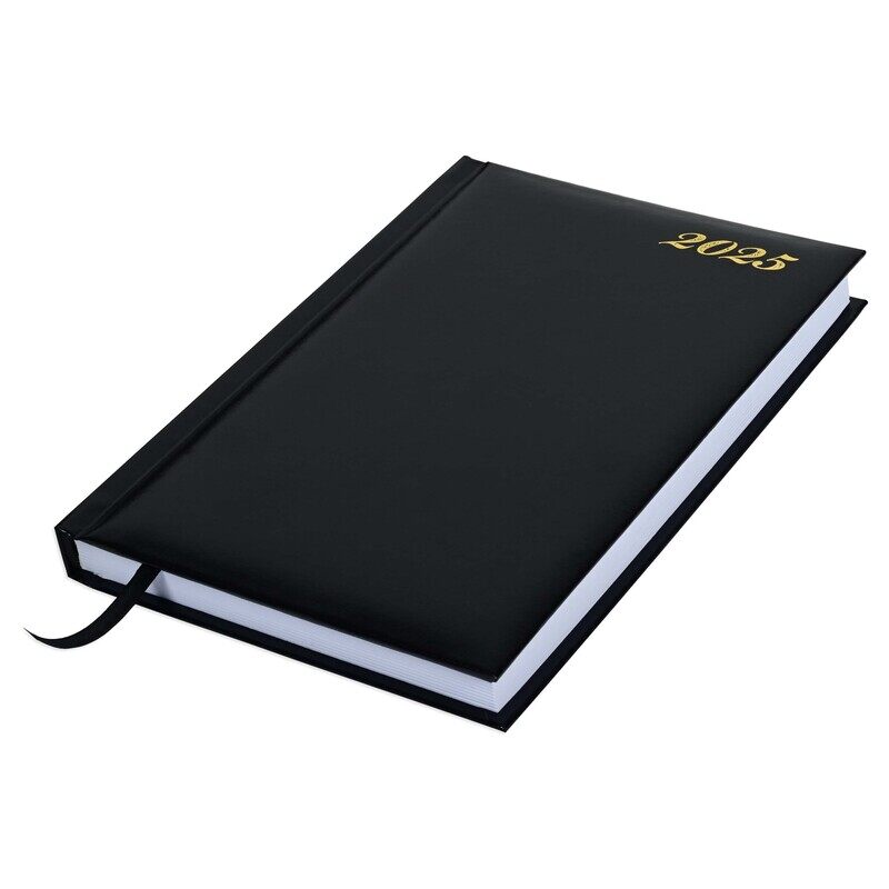 

FIS 2025 Diary, 1 Side Padded Vinyl Material, A5 Size(14.8x21cm), English, Black Color-FSDI18E25BK