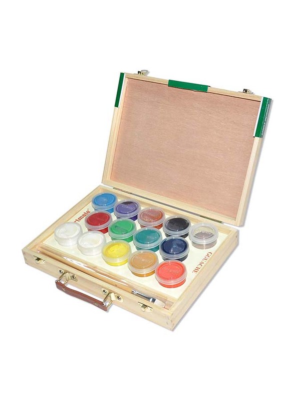 Artmate Gouache Colour with Wooden Box, JIPBA34014S, Multicolour