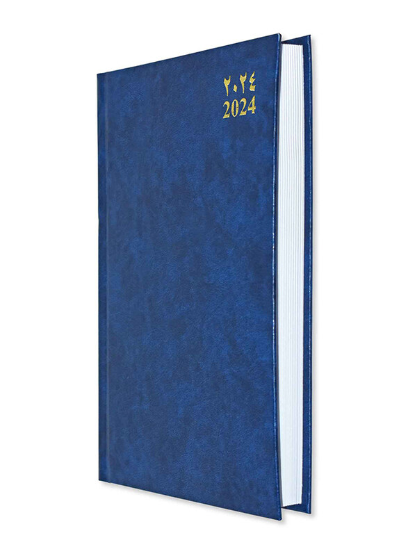 FIS 2024 Arabic/English Vinyl Hard Cover Diary, 384 Sheets, 60 GSM, A5 Size, FSDI21AE24BL, Blue