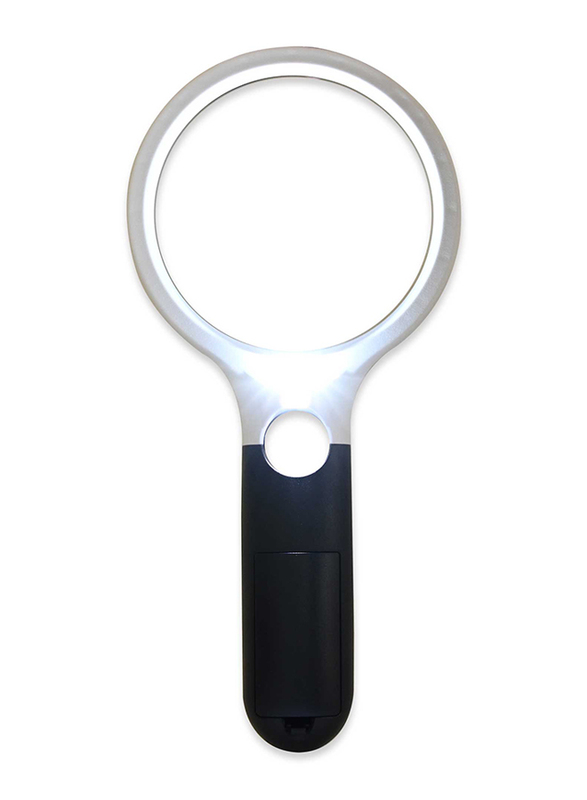 FIS Handheld Magnifier Glass with 4 LED Lights, EYMGMP70108, Black/White