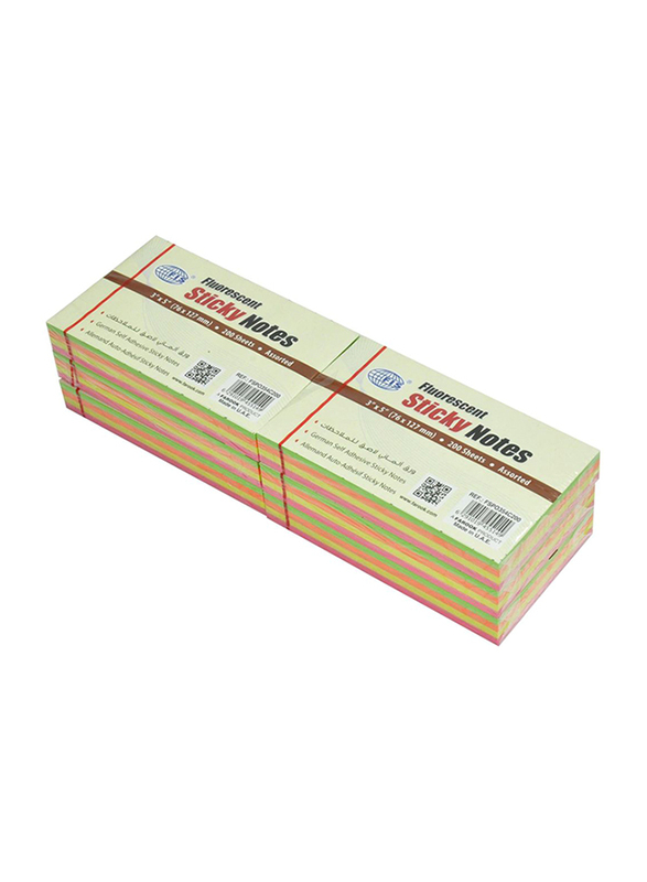 إف أي إس مجموعة أوراق الملاحظات اللاصقة الفلورية المتنوعة ، 3 × 5 بوصة ، 6 × 200 ورقة ، FSPO354C200 ، متعدد الألوان