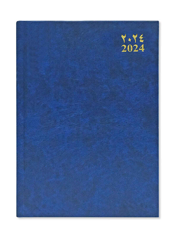 FIS 2024 Arabic/English Vinyl Hard Cover Diary, 384 Sheets, 60 GSM, A5 Size, FSDI21AE24BL, Blue