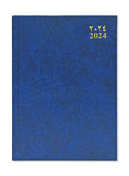 FIS 2024 Arabic/English Vinyl Hard Cover Diary, 384 Sheets, 60 GSM, A5 Size, FSDI21AE24BL, Blue