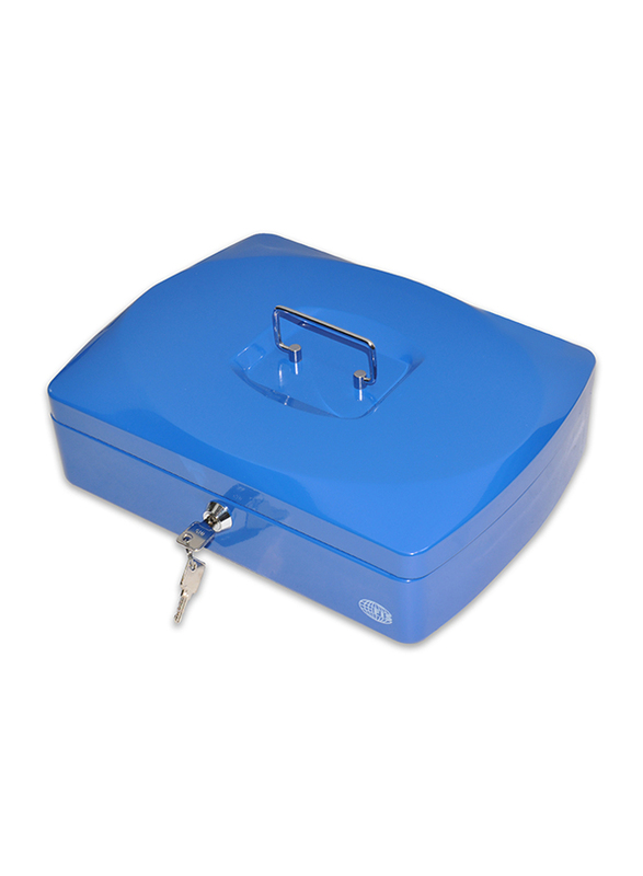 FIS Cash Box Steel with Key Lock, 330 x 235 x 90mm, 12 Inch Lock Size, Blue