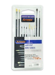 Artmate Artist 3 Flat & 7 Round Brushes, 10 Pieces, Multicolour