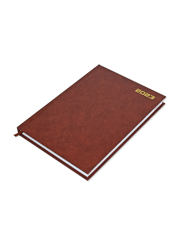 

FIS 2023 Vinyl Hard Cover English Agenda Diary, FSDI75EV23BR, Brown