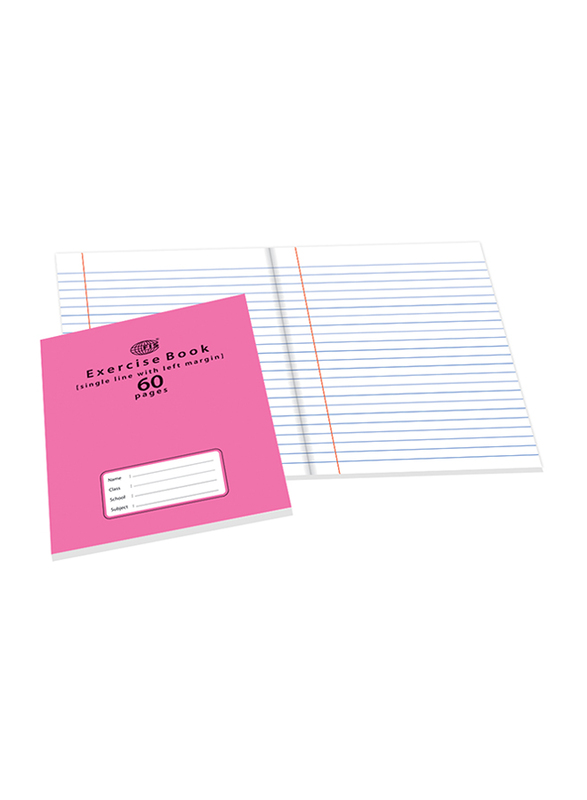 FIS Exercise Notebooks, Single Line with Left Margin, 12 Pieces x 60 Pages, Pink