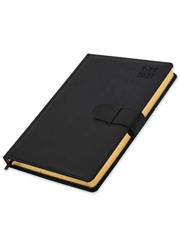 

FIS 2023 Arabic/English Italian PU Golden Agenda Diary with 1-Side Padded, 400 Sheets, 70 GSM, FSDI75AEPG23BK, Black