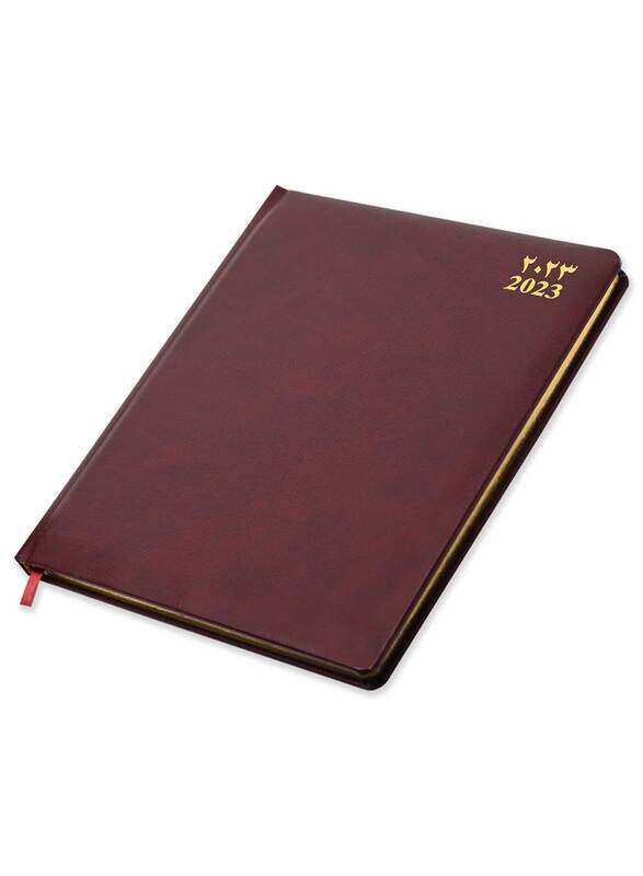 

FIS 2023 Arabic/English/French Golden Executive Diary with Bonded Leather1-Side Padded, 128 Sheets, 70 GSM, FSDI35AEGB23MR, Maroon