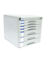 FIS 7-Drawer Aluminium File Cabinet with Key, 300 x 360 x 305mm, FSOTW-A8878, Silver
