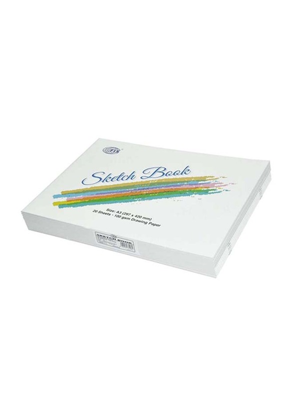 FIS 12-Piece Binded Sketch Book, 20 Sheets, 100 GSM, A3 Size, FSSKB20A31801, White