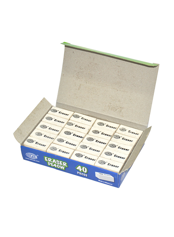 FIS 40-Piece White Erasers Set, FSERPE40W, White