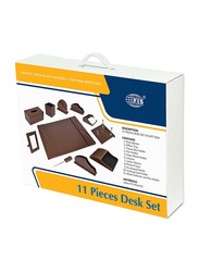 FIS Italian PU Executive Desk Set, 11 Pieces, FSDS183DBR, Dark Brown