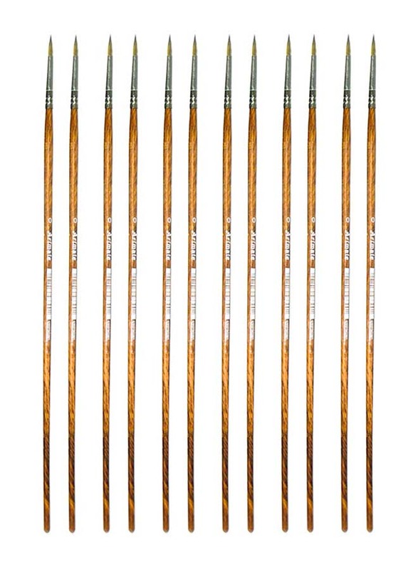Artmate Round 0 Size Artist Brushes, JIABSx101r-0, 12 Pieces, Brown