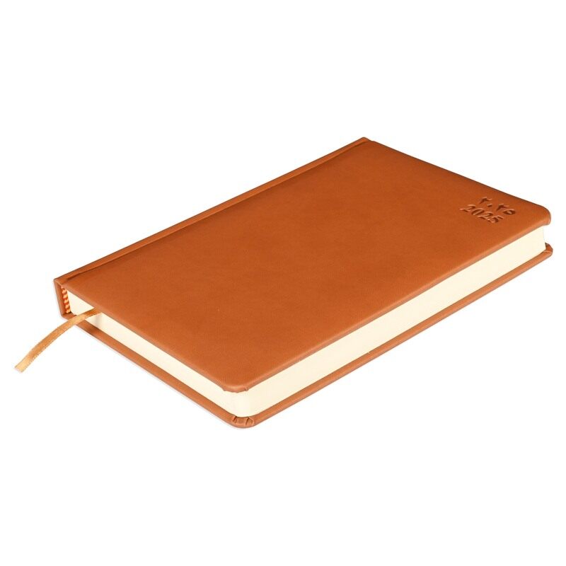 

FIS 2025 A5 Diary, Italian PU Material, 1 Side Padded Cover, Round Corners, Size A5(148x210mm), Arabic/English, 70gsm Italian Ivory Paper, Brown Color