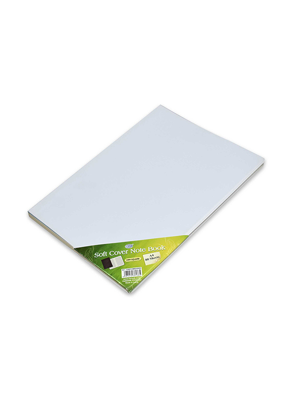 FIS Pvc Soft Cover Notebook with Border, 5mm Square, 80 Sheets, A4 Size, FSNBPV5MMA480WH, White