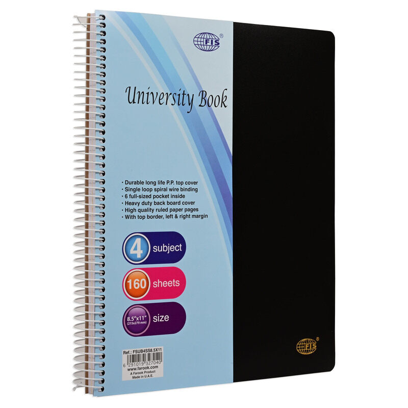 FIS Deluxe University Book, Spiral PP Neon Soft Cover, 4 Subjects, (215x279mm) Size, 160 Sheets- FSUB4SS8.5X11