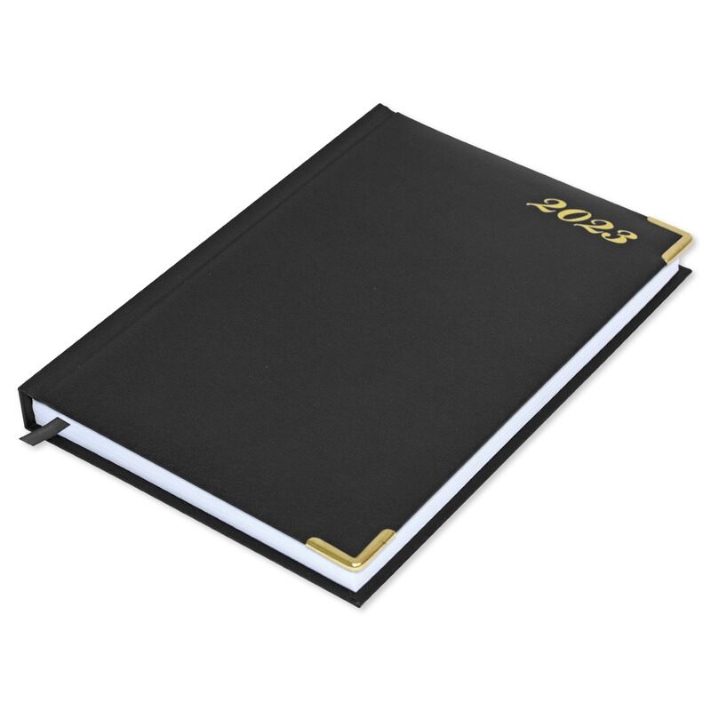 

FIS 2023 English Gold Corners Diary with 1 Side Padded Vinyl Cover, 384 Sheets, 60 GSM, A5 Size, FSDI22E23BK, Black