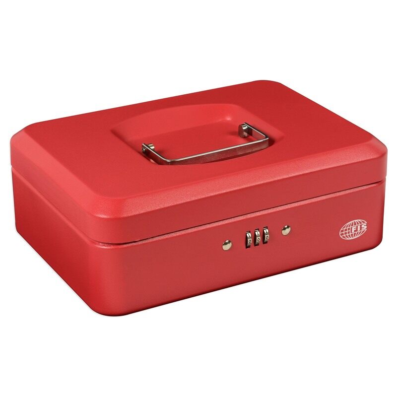 

FIS Cash Box 10" Inches, Safe Number Lock, Size (250x180x90mm) Made from High Grade Steel, Matte Finish, Red Color- FSCPTS0027RE