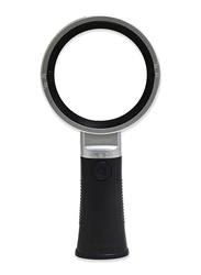 FIS 10x Round Handheld Magnifying Glass with 12 LED Lights, EYMG1812, Black/Silver