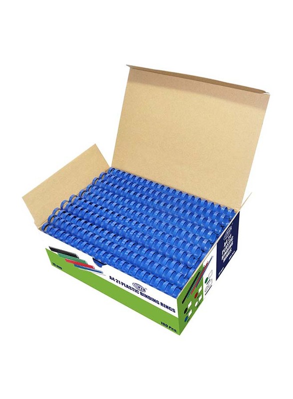 FIS 19mm Plastic Binding Rings, 160 Sheets Capacity, 100 Pieces, FSBD19BL, Blue