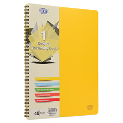 FIS University Book, Spiral PP Neon Soft Cover, 1 Subject, A4 Size (210x297mm), 40 Sheets, Lemon Color - FSUB1SPPLE