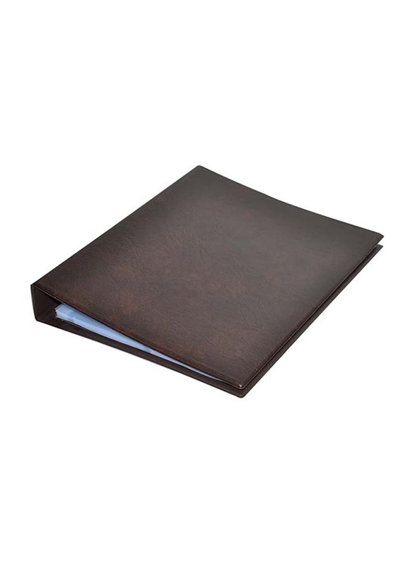 Durable Name Card Holder High Class Business Card Ring Binder with Index, A4 Size, DUNC2384, Brown