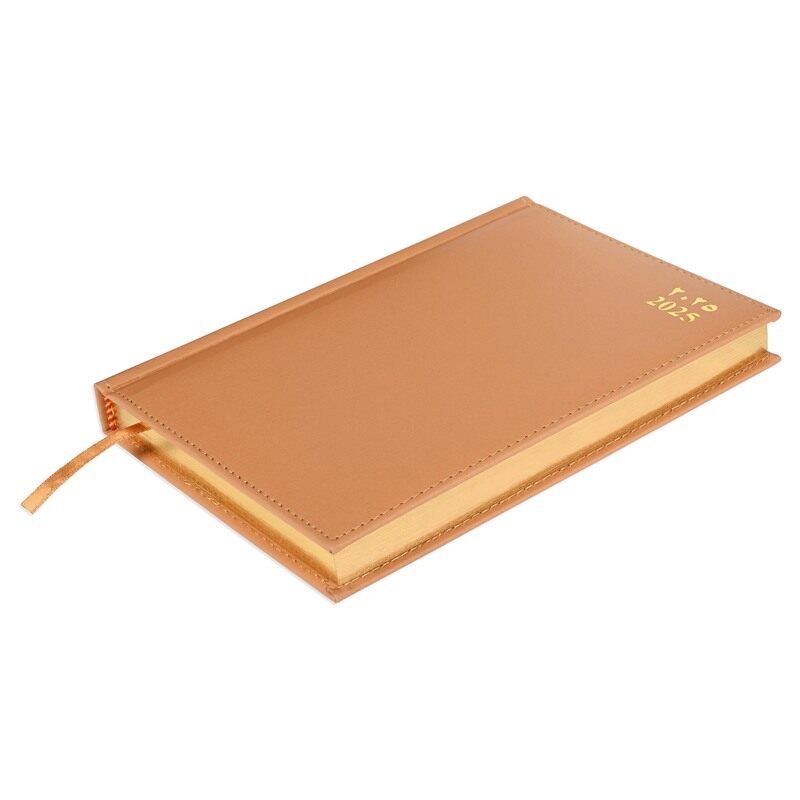 

FIS2025 Golden A5 Diary, Italian PU Materials, 1 Side Padded & Sewn Cover, Gold Gilded Edges, Size A5(148x210mm), Arabic/English, 70gsm Italian Ivory